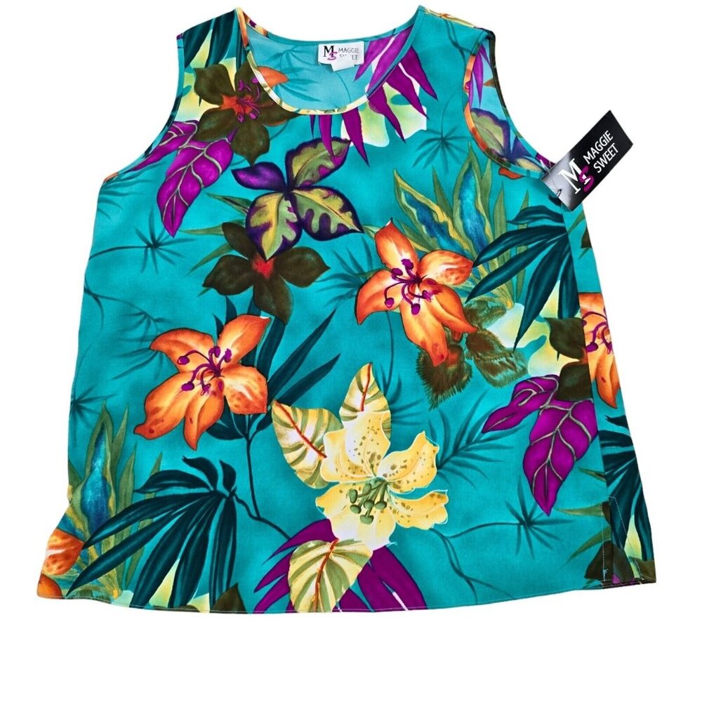 Maggie Sweet Tank Top Womens Large Vintage Floral Tropical Hawaiian Blouse Shirt